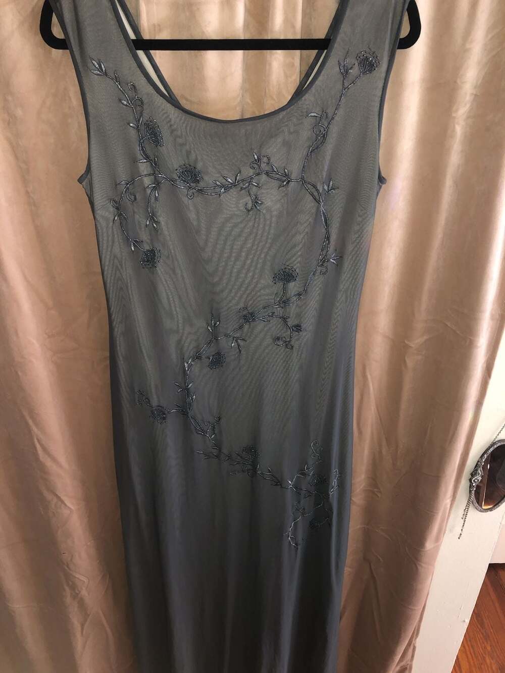 Reggio Vintage Sleeveless Maxi Dress with Beaded Floral Embroidery, Size 12